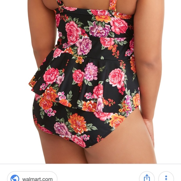 Terra Sky flowered peplum one piece bathing suit 5X ruffled and lace details - Picture 2 of 4
